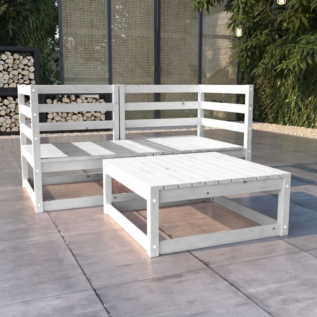 vidaXL 3 pcs conjunto lounge de jardim pinho maciço branco