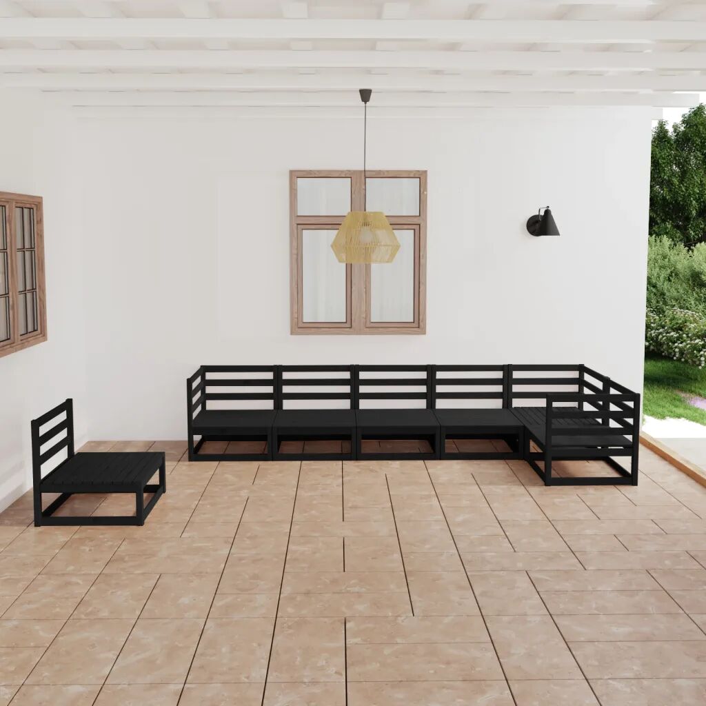 vidaXL 7 pcs conjunto lounge de jardim pinho maciço preto