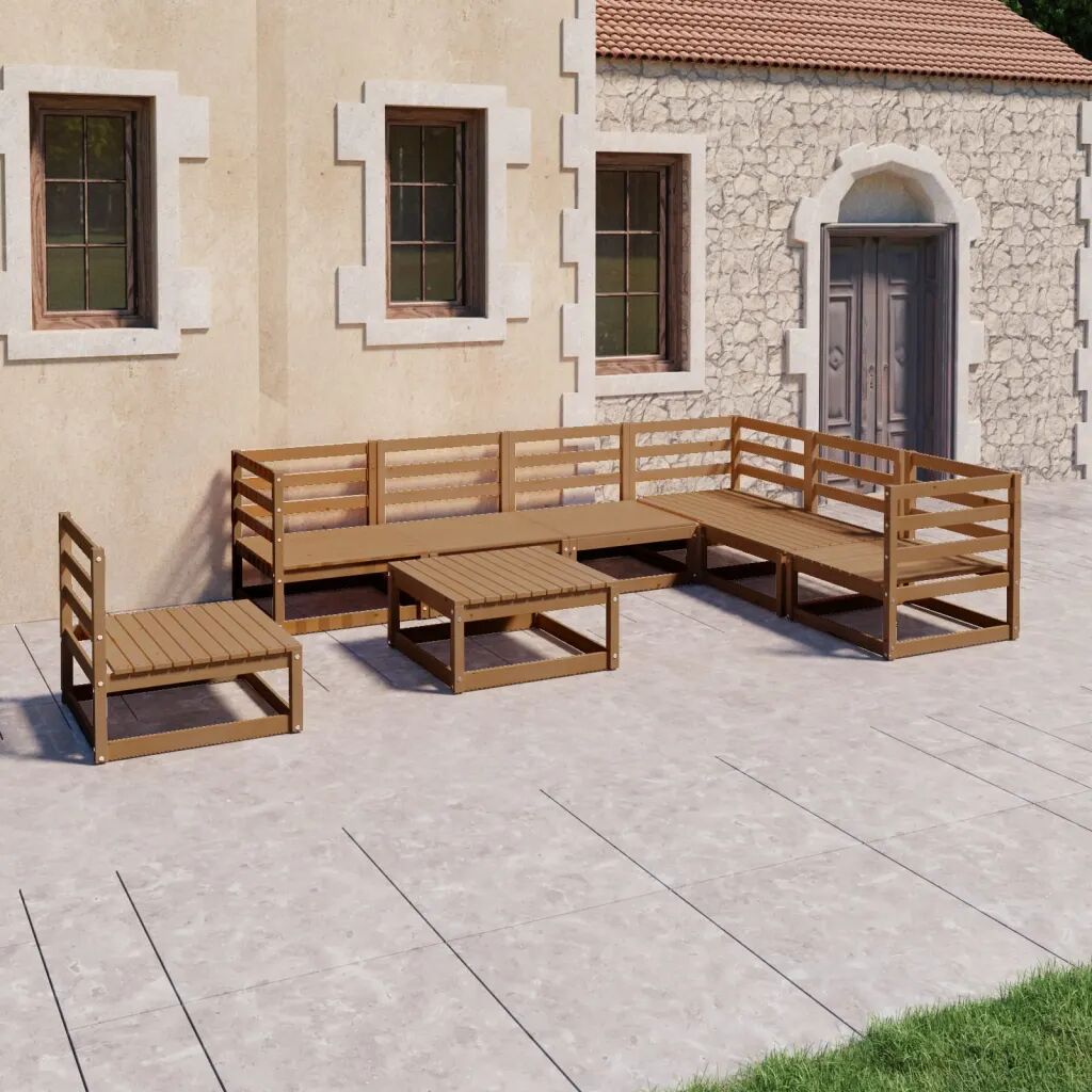 vidaXL 8 pcs conjunto lounge de jardim pinho sólido castanho mel