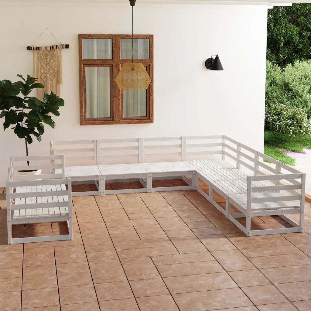 vidaXL 9 pcs conjunto lounge de jardim pinho maciço branco