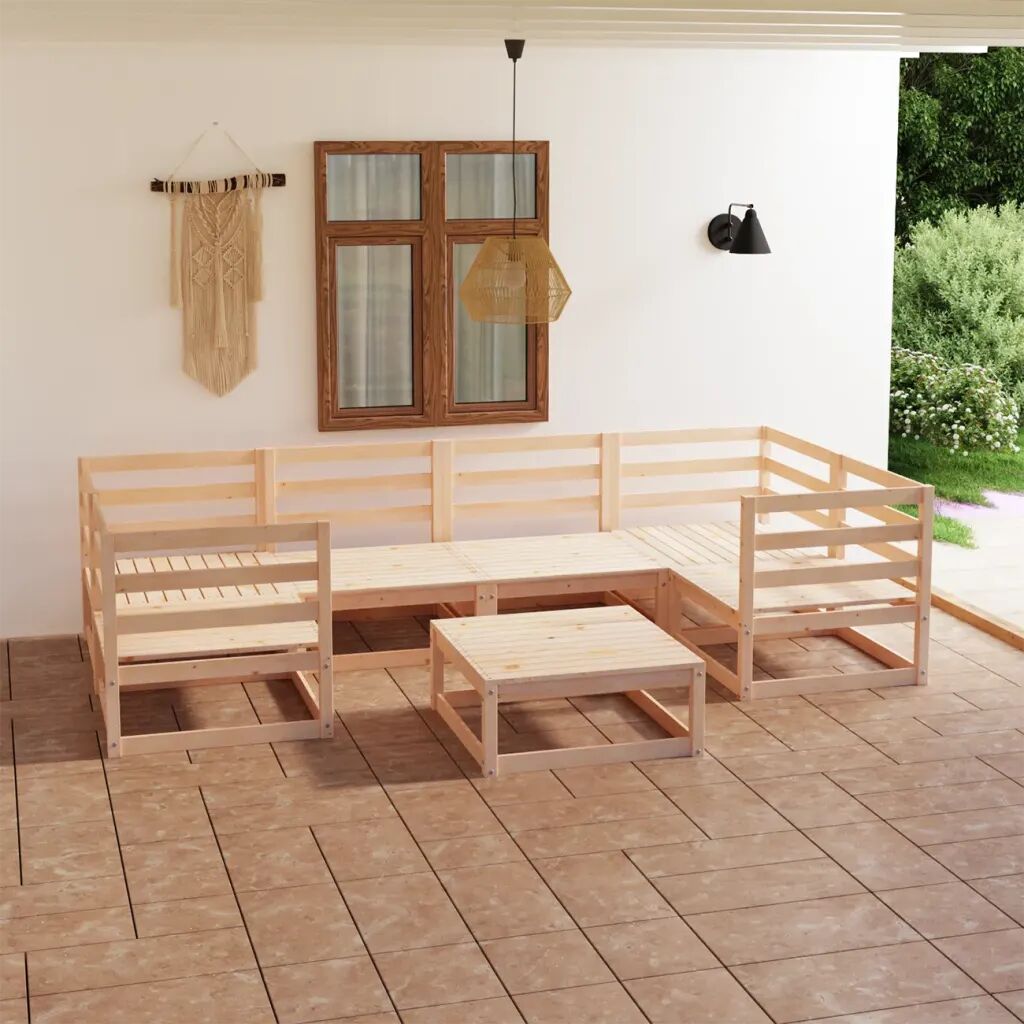 vidaXL 7 pcs conjunto lounge de jardim pinho maciço