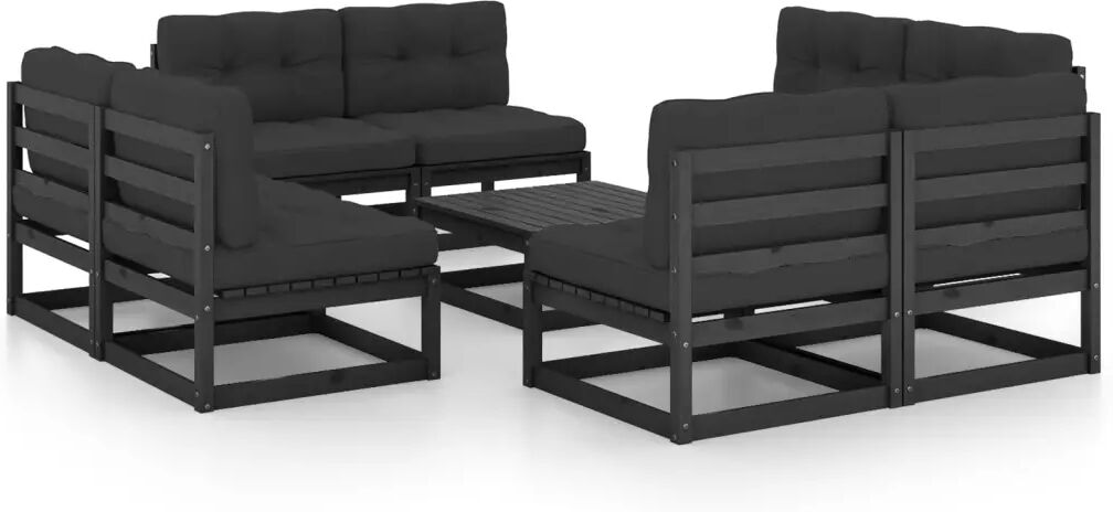 vidaXL 9 pcs conjunto lounge de jardim c/ almofadões pinho maciço