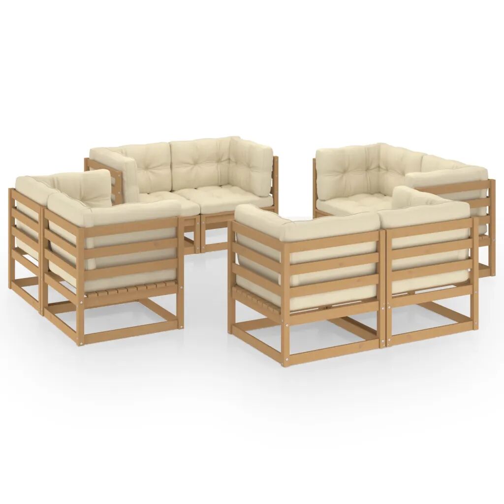 vidaXL 8 pcs conjunto lounge de jardim c/ almofadões pinho maciço