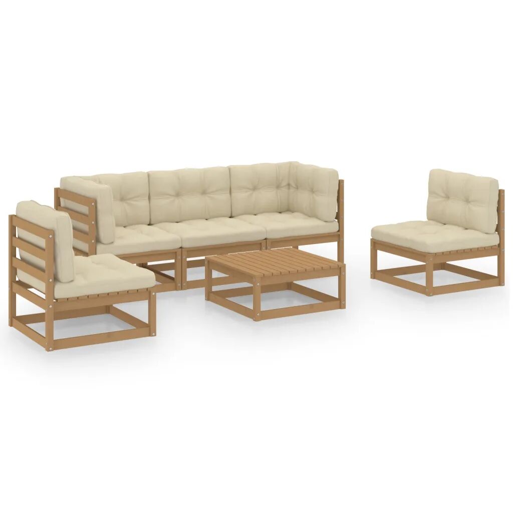 vidaXL 6 pcs conjunto lounge de jardim com almofadões pinho maciço