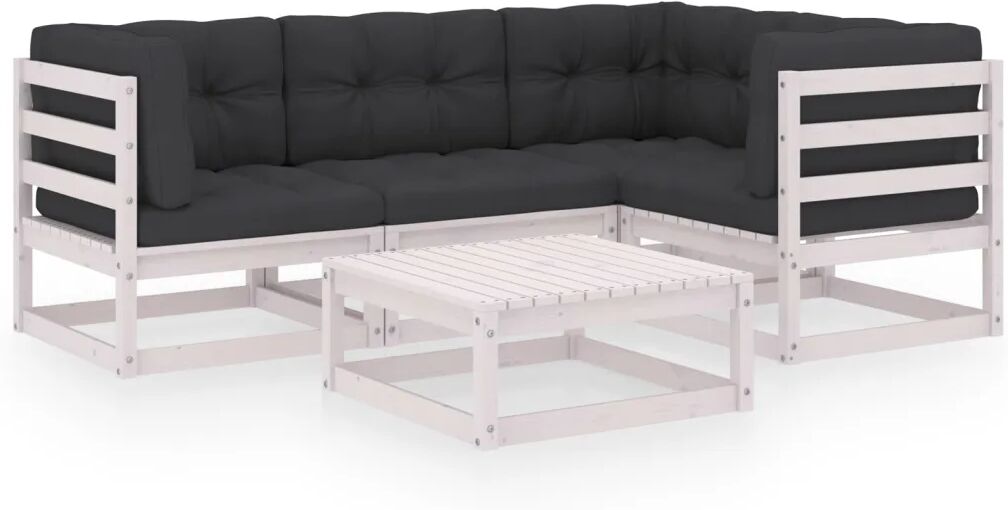 vidaXL 5 pcs conjunto lounge de jardim c/ almofadões pinho maciço