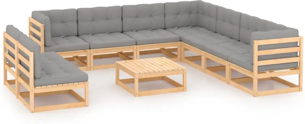 vidaXL 10 pcs conjunto lounge de jardim com almofadões pinho maciço