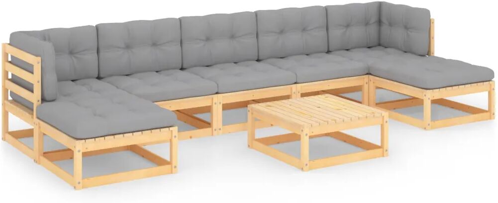 vidaXL 8 pcs conjunto lounge de jardim com almofadões pinho maciço