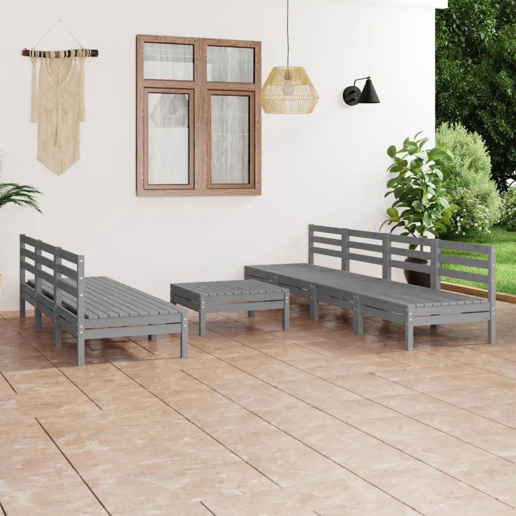 vidaXL 8 pcs conjunto lounge de jardim pinho maciço cinzento