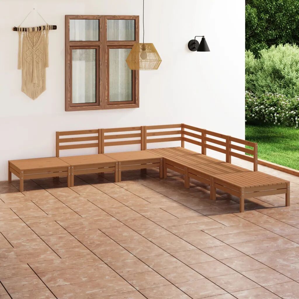 vidaXL 7 pcs conjunto lounge de jardim pinho maciço castanho mel