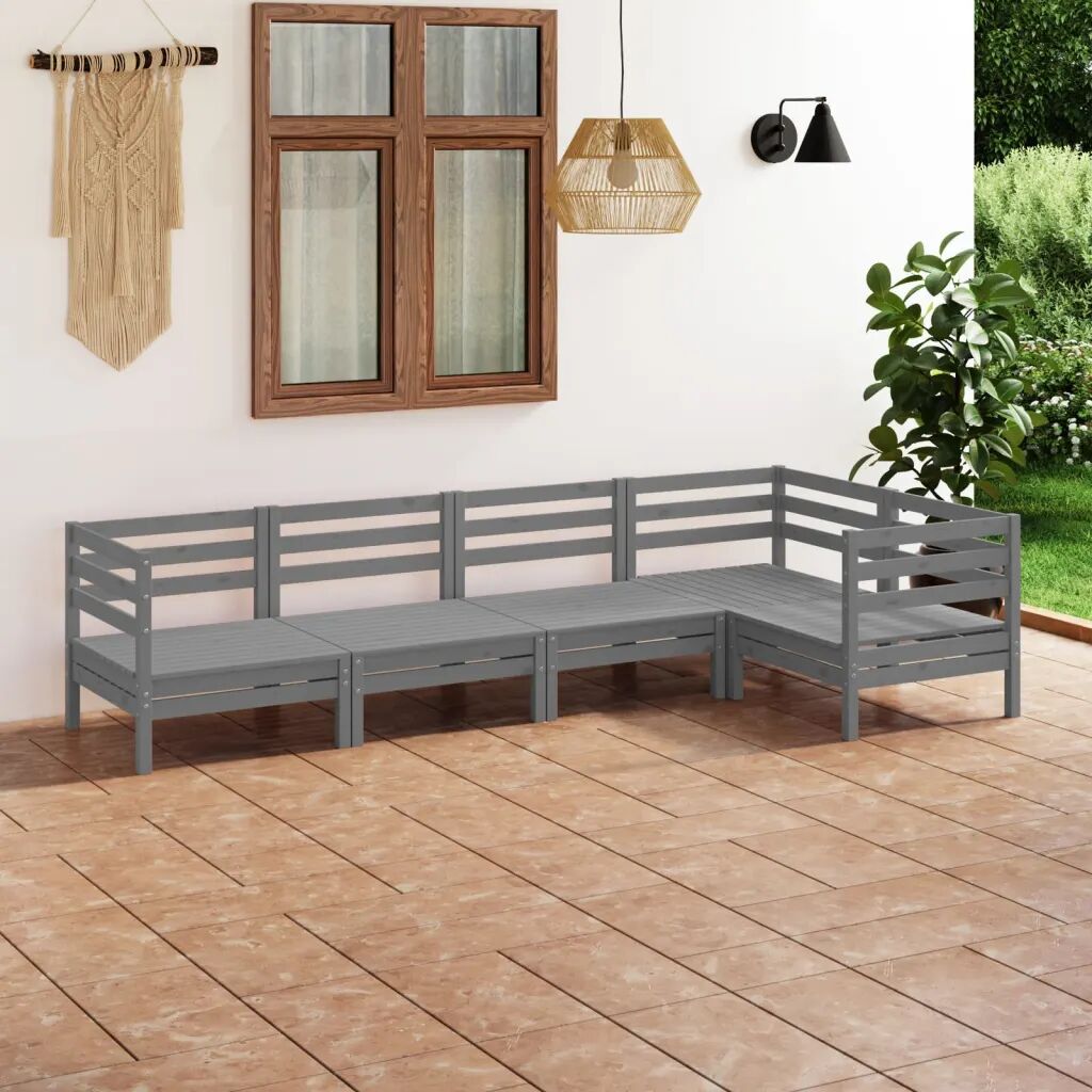 vidaXL 5 pcs conjunto lounge de jardim pinho maciço cinzento