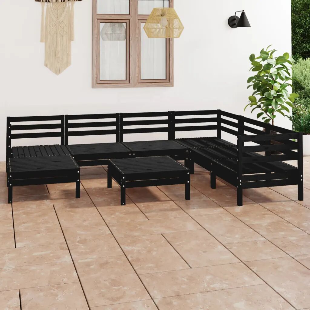 vidaXL 8 pcs conjunto lounge de jardim pinho maciço preto