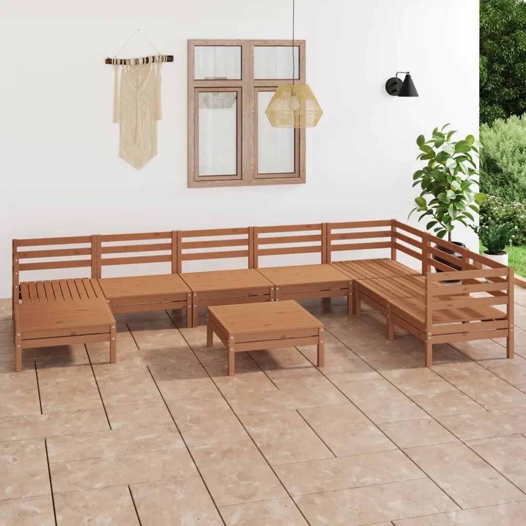 vidaXL 9 pcs conjunto lounge de jardim pinho maciço castanho mel