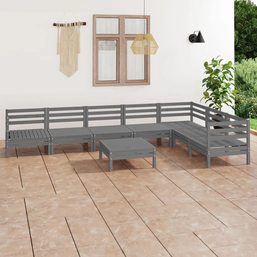 vidaXL 8 pcs conjunto lounge de jardim pinho maciço cinzento