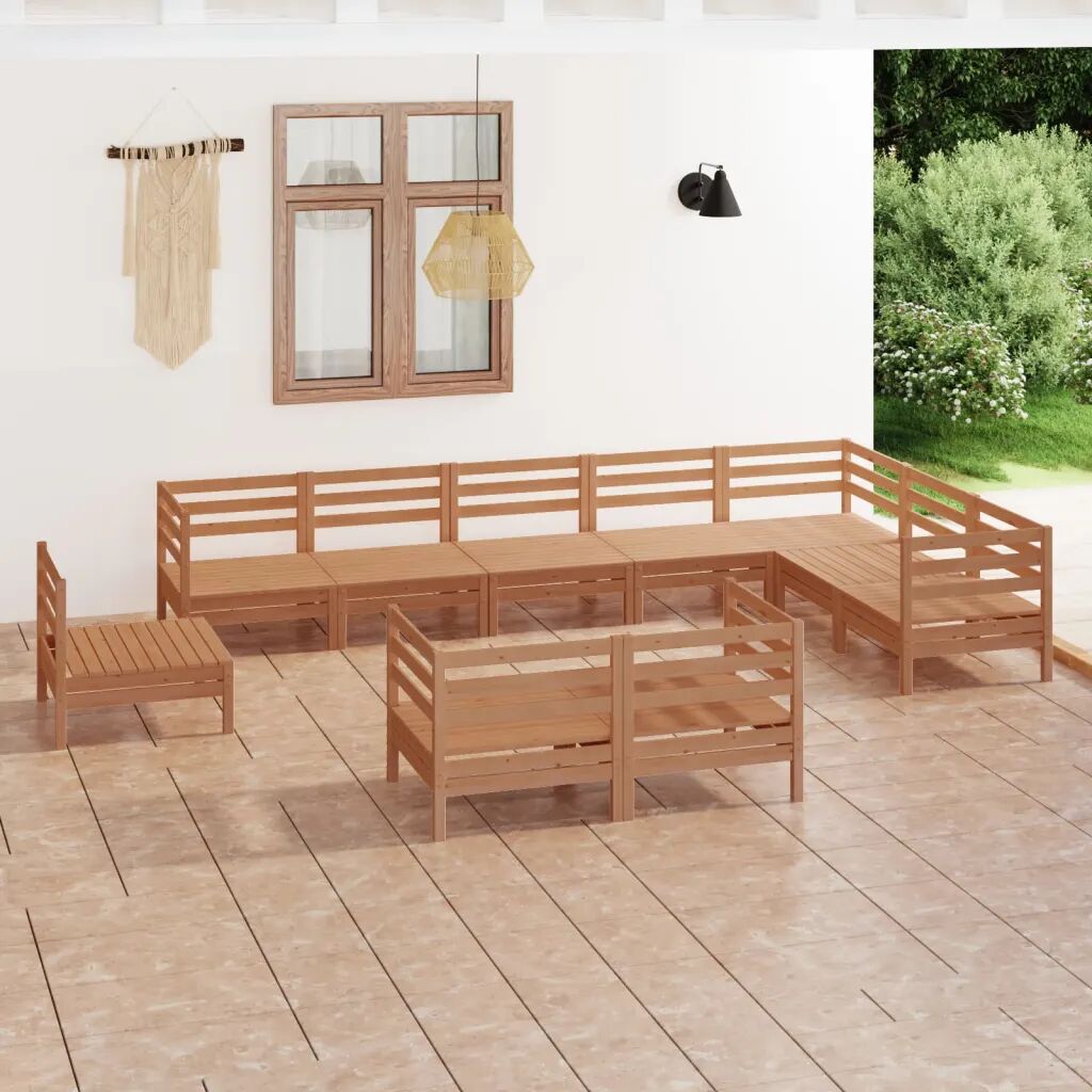 vidaXL 10 pcs conjunto lounge de jardim pinho maciço castanho mel