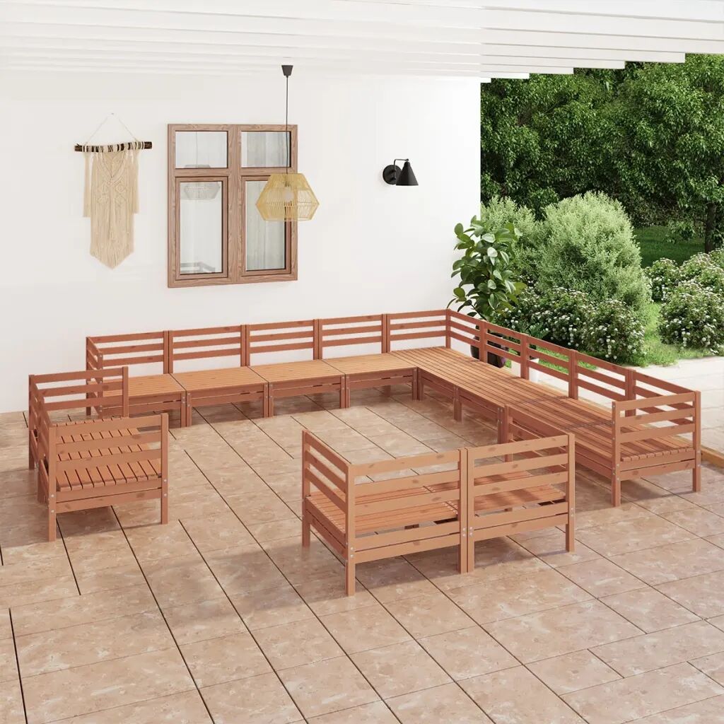 vidaXL 13 pcs conjunto lounge de jardim pinho maciço castanho mel