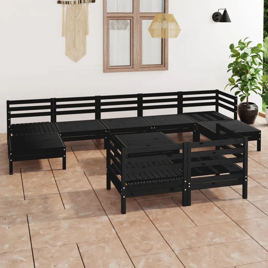 vidaXL 10 pcs conjunto lounge de jardim pinho maciço preto