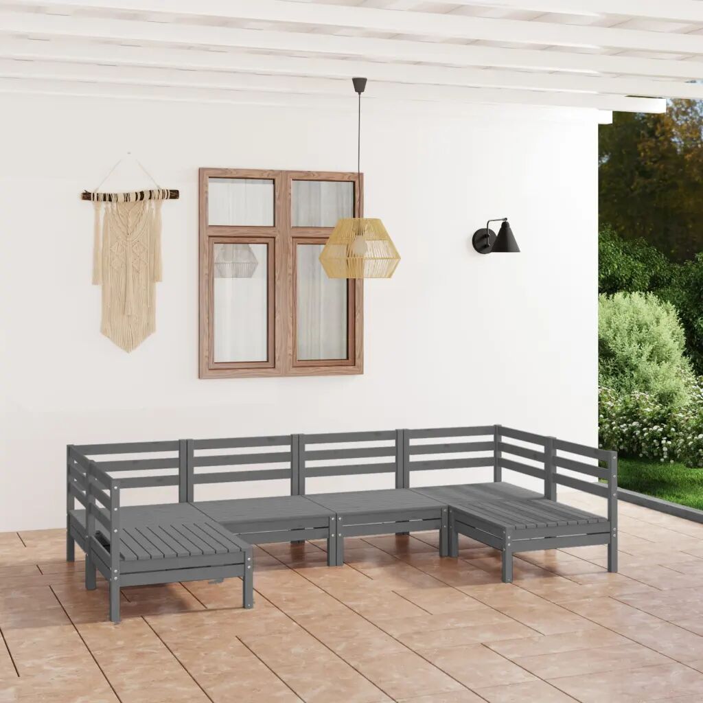 vidaXL 6 pcs conjunto lounge de jardim pinho maciço cinzento