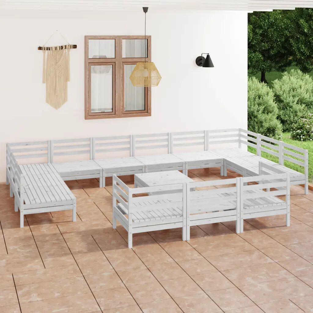 vidaXL 14 pcs conjunto lounge de jardim pinho maciço branco