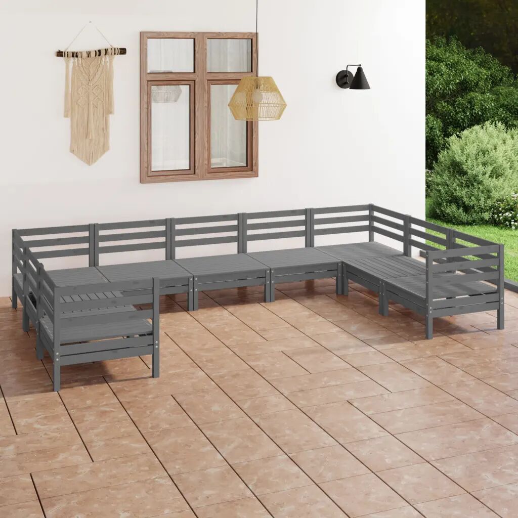 vidaXL 9 pcs conjunto lounge de jardim pinho maciço cinzento