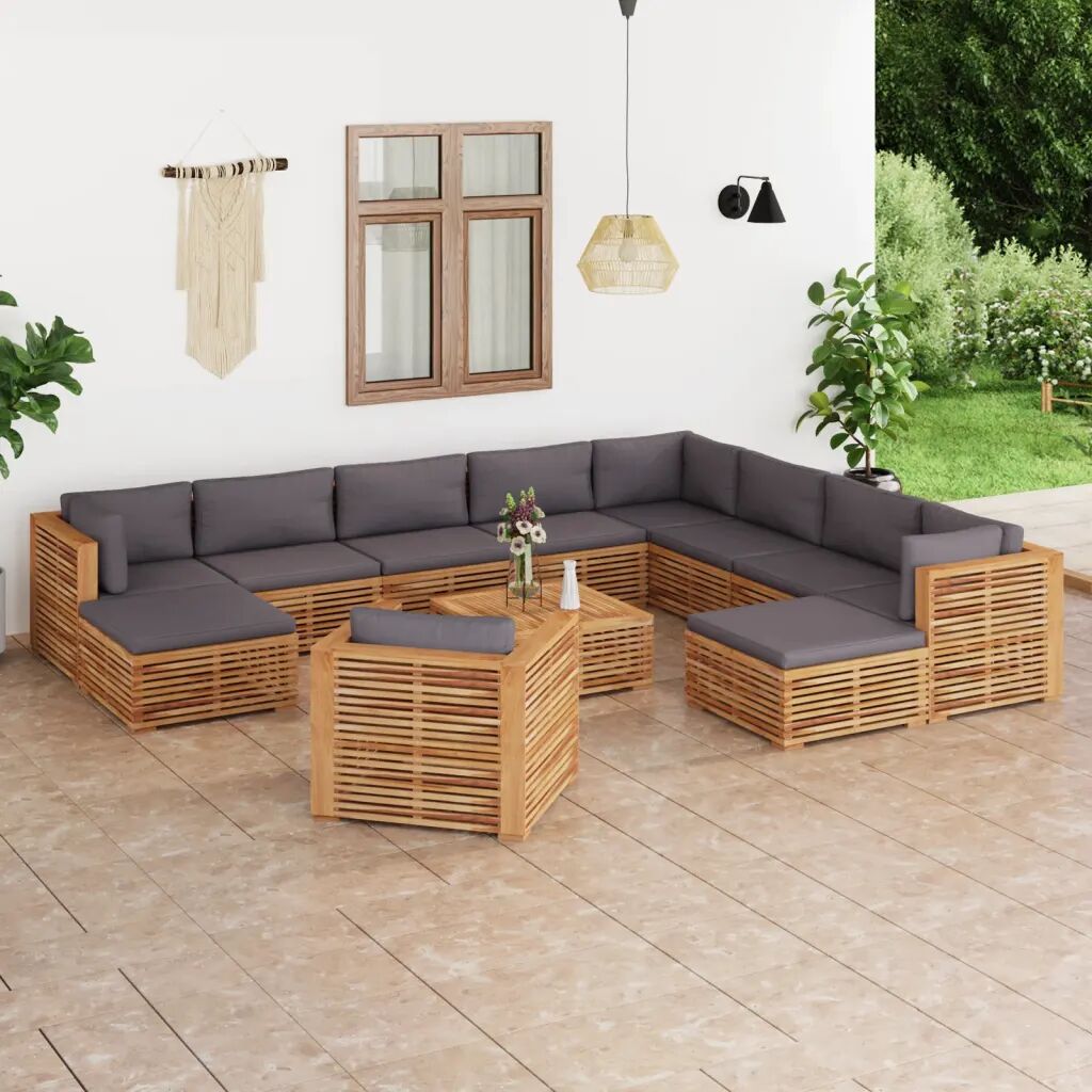 vidaXL 12 pcs conj. lounge jardim c/ almofadões madeira de teca maciça