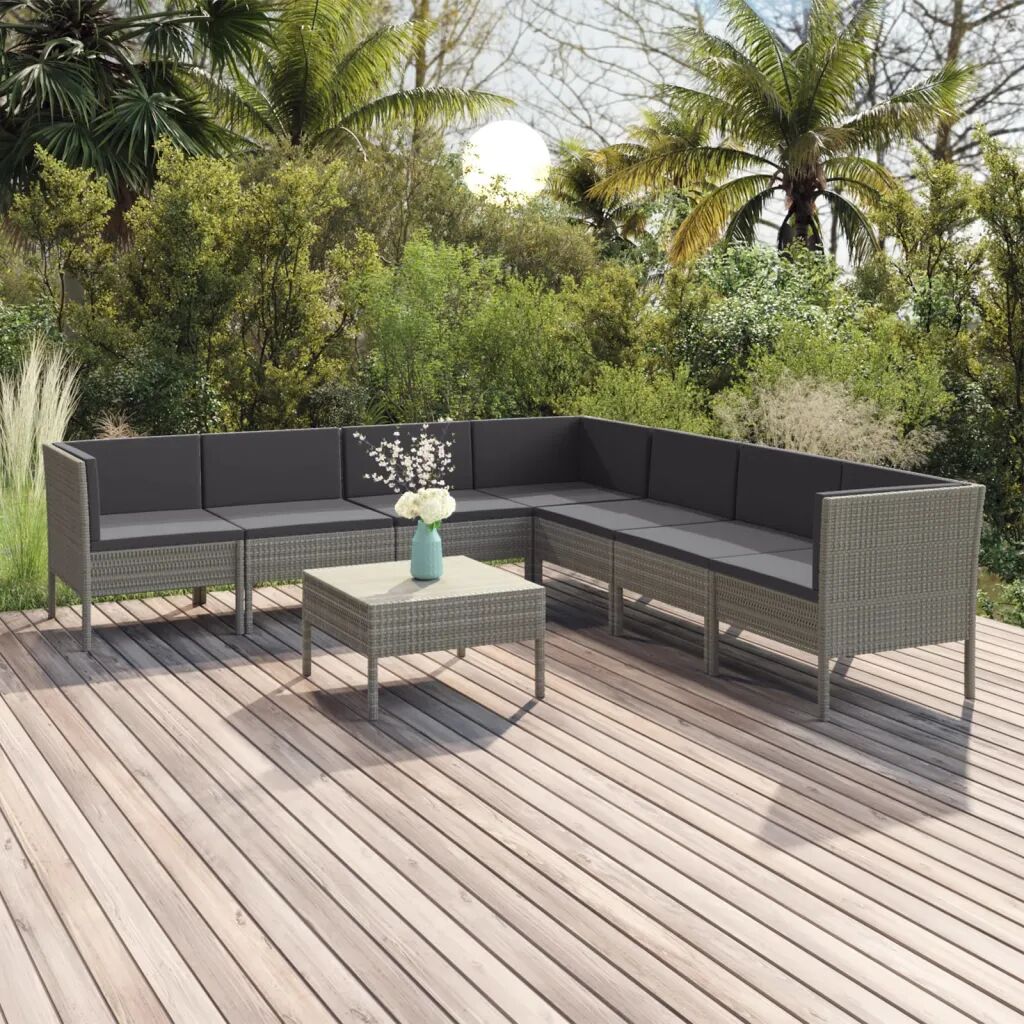 vidaXL 8 pcs conjunto lounge de jardim c/ almofadões vime PE cinzento