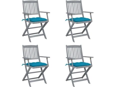 Vidaxl Conjunto 4 Cadeiras de Exterior Dobráveis c/Almofadas 3064528 (54x57x91 cm - Madeira de Acácia)