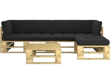 Vidaxl Conjunto Lounge Com Almofadão 3066764 (Verde - Madeira - 110 x 66 x 55 cm)