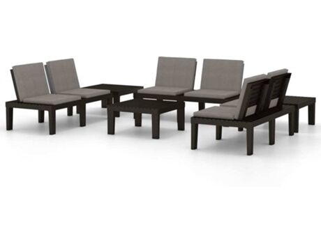 Vidaxl Conjunto de Jardim Lounge (Cinzento - Plástico - 65x65x33 cm - 6 Peças)