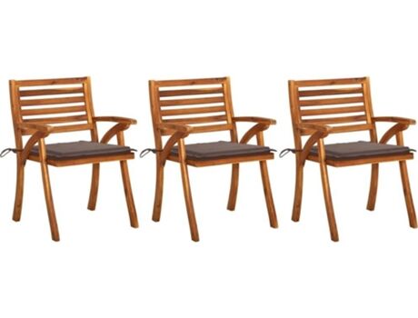 Vidaxl Conjunto 3 Cadeiras de Jantar com Almofadas (Castanho - Madeira - 59x59x87 cm)