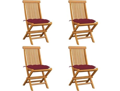 Vidaxl Conjunto 4 Cadeiras de Jardim c/Almofadas 3062592 (47x60x89 cm - Madeira de Teca)