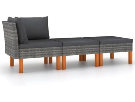 Vidaxl Conjunto Lounge 3 Peças (Cinzento - Vime - 64.5 x 64.5 x 67 cm)