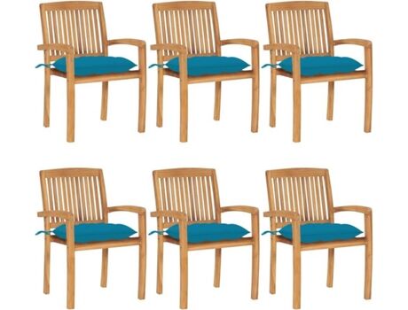 Vidaxl Conjunto 6 Cadeiras de Jardim Empilháveis c/Almofada 3073271 (60x57,5x90 cm - Madeira)