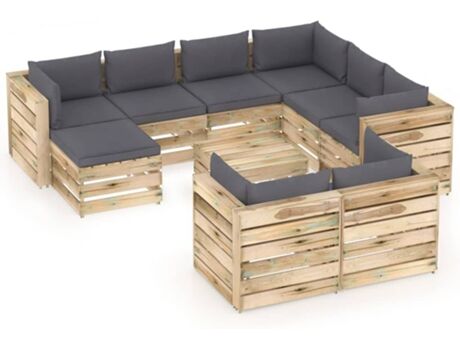 Vidaxl Conjunto Lounge Com Almofadão 3074795 (Castanho - Madeira - 69 x 70 x 66 cm)