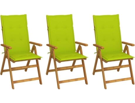 Vidaxl Conjunto 3 Cadeiras de Jardim Dobráveis c/Almofadas 3064100 (57x69x111 cm - Madeira)