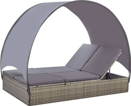 Vidaxl Espreguiçadeira Dupla (Cinzento - Rattan - 194 x 120.5 x 156 cm)