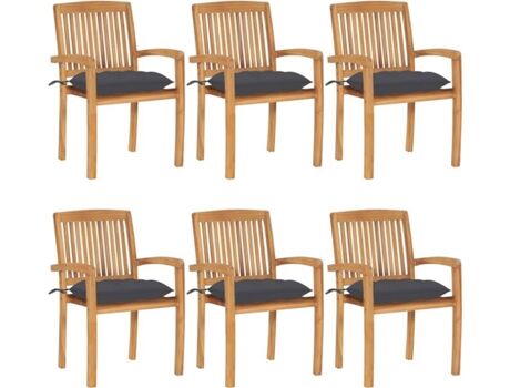 Vidaxl Conjunto 6 Cadeiras de Jardim Empilháveis c/Almofada 3073267 (60x57,5x90 cm - Madeira)