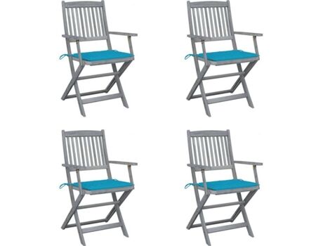 Vidaxl Conjunto 4 Cadeiras de Exterior Dobráveis c/Almofadas 3064513 (54x57x91 cm - Madeira de Acácia)