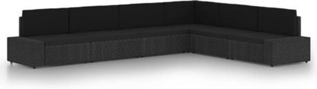 Vidaxl Conjunto de Jardim 6 Peças com Almofadas (Preto - Rattan - 78,5x65,5x52 cm)