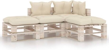 Vidaxl Conjunto Lounge Com Almofadão 3066238 (Creme - Madeira - 70 x 67.5 x 62 cm)