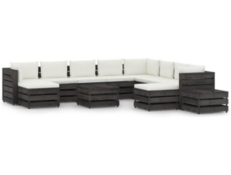 Vidaxl Conjunto de Jardim com Almofadas (Branco - Madeira - 69x70x66 cm)