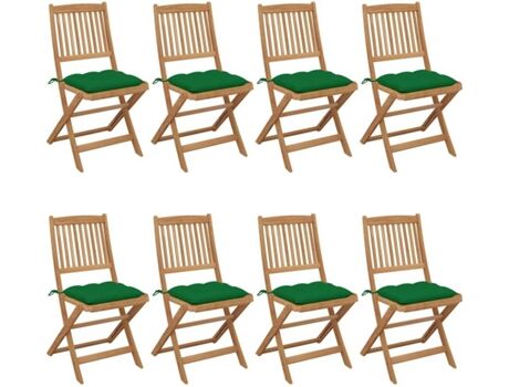 Vidaxl Conjunto 8 Cadeiras de Jardim Dobráveis com Almofadas (Castanho - Madeira - 48,5x57x91 cm)