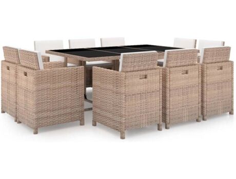 Vidaxl Conjunto de Refeição Jardim 42549 (Bege - Rattan Vime - 167x109x74 cm - 11 Peças)