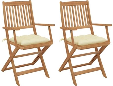 Vidaxl Conjunto 2 Cadeiras de Jardim Dobráveis c/Almofadas 3064607 (54x57x91 cm - Madeira de Acácia)