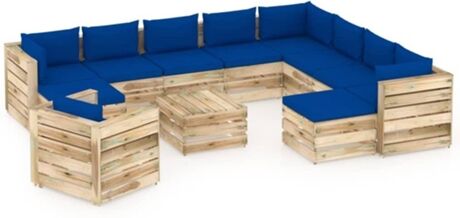 Vidaxl Conjunto de Jardim com Almofadas (Azul - Madeira - 69x70x66 cm)