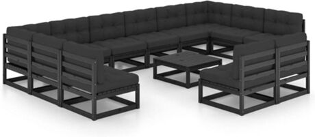 Vidaxl Conjunto de Jardim com Almofadas (Preto - Madeira - 70x70x67 cm)