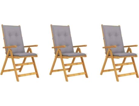 Vidaxl Conjunto 3 Cadeiras de Jardim Dobráveis c/Almofadas 3064105 (57x69x111 cm - Madeira)