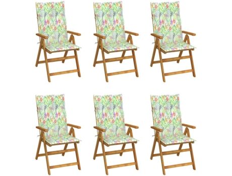 Vidaxl Conjunto 6 Cadeiras de Jardim Dobráveis c/Almofadas 3064131 (57x69x111 cm - Madeira)