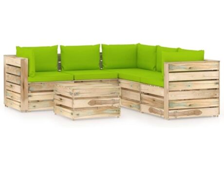 Vidaxl Conjunto de Jardim com Almofadas (Verde - Madeira - 69x70x66 cm)