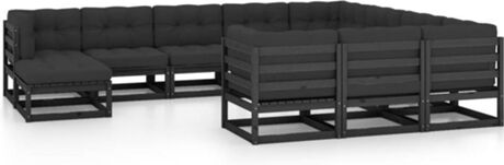 Vidaxl Conjunto de Jardim com Almofadas (Preto - Madeira - 70x70x67 cm)