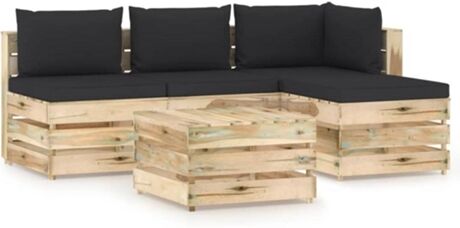 Vidaxl Conjunto Lounge Com Almofadão 3074622 (Castanho - Madeira - 69 x 70 x 66 cm)